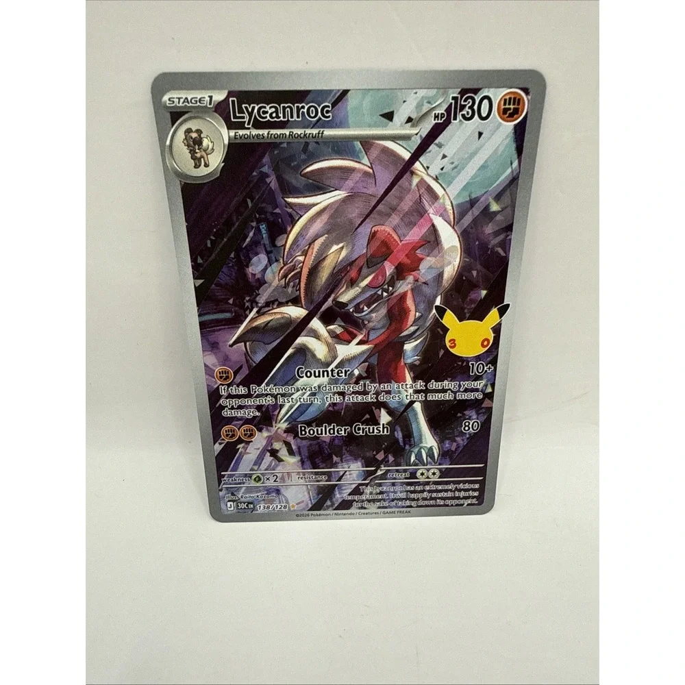 Lycanroc 30th Anniversary Celebration 138/128 - NM - Pokemon Card In Hand